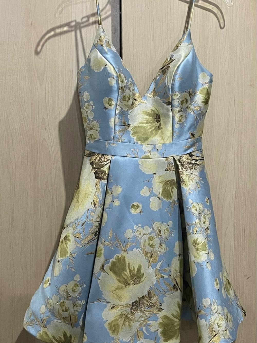 JVN by Jovani Light Blue Floral Fit-and-Flare Mini Dress